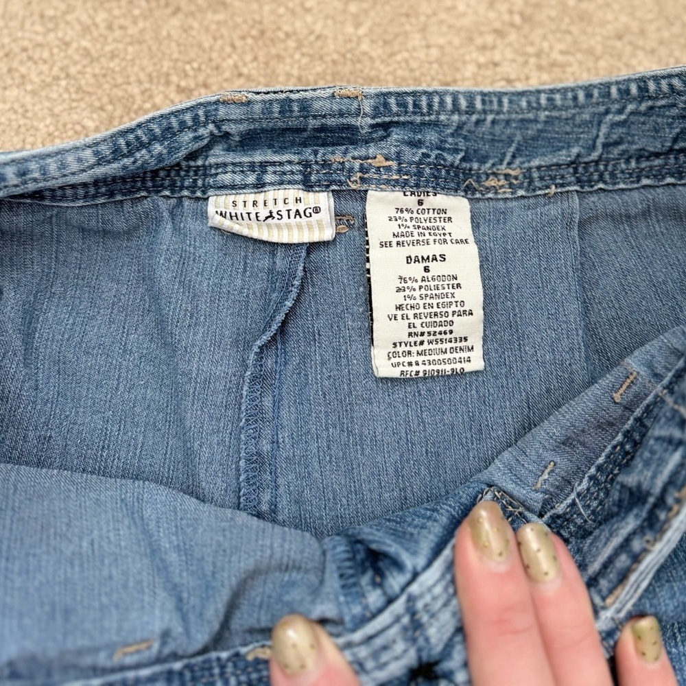 Vintage White Stag Blue y2k Denim Mini Skirt Skort with Button-Flap Pockets Sz 6 - Picture 2 of 4